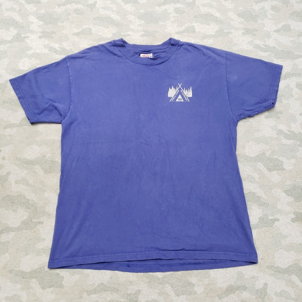 Vintage YMCA Shirt Mens Large Blue Hanes Beefy-T‎ Short Sleeve